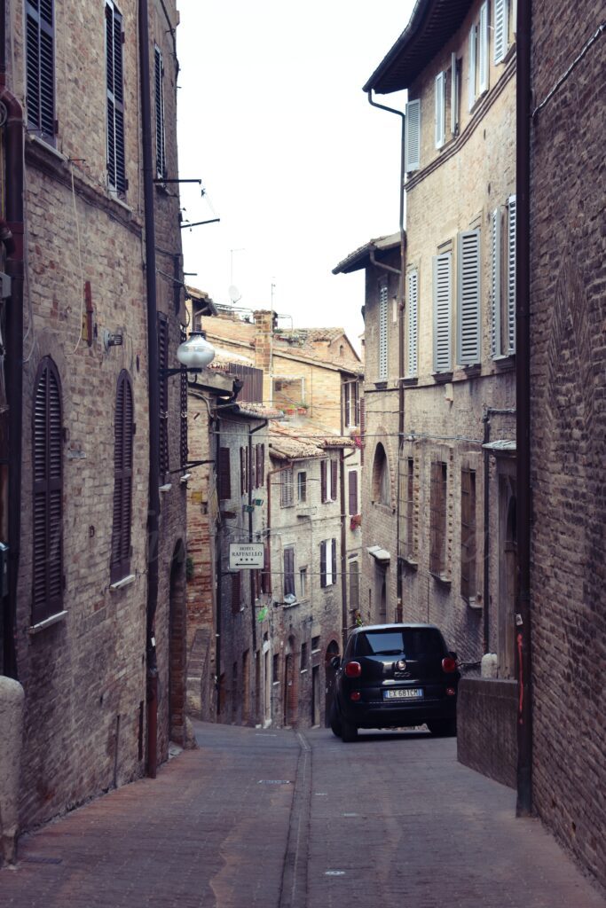 The streets of Urbino run up and down.