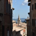 A street running downhill among the Renaissance town houses in Urbino.